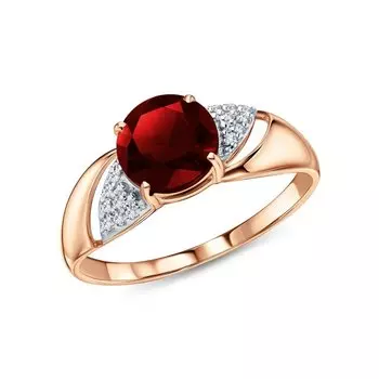 Золотое кольцо с фианитами и гранатами природными