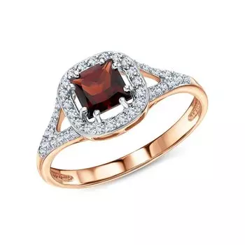 Золотое кольцо с фианитами и гранатами природными