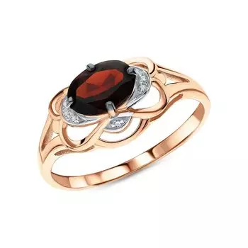 Золотое кольцо с фианитами и гранатом природным