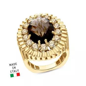 Золотое кольцо с фианитами и кварцем синтетическим