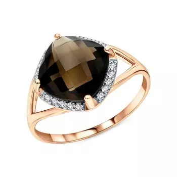 Золотое кольцо с фианитами и кварцем