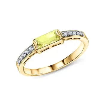 Золотое кольцо с фианитами и кварцем лимонным природным