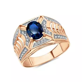 Золотое кольцо с фианитами и наносапфирами
