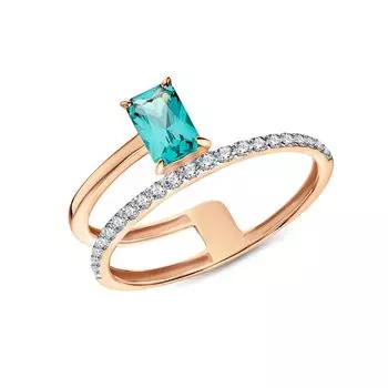 Золотое кольцо с фианитами и наноситалом турмалин параиба