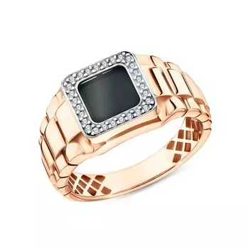 Золотое кольцо с фианитами и ониксом природным