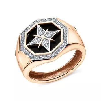 Золотое кольцо с фианитами и ониксом природным