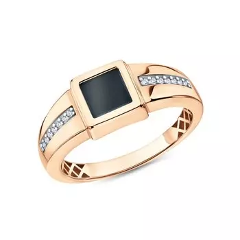 Золотое кольцо с фианитами и ониксом природным