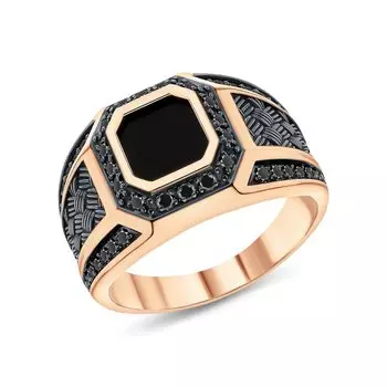 Золотое кольцо с фианитами и ониксом природным