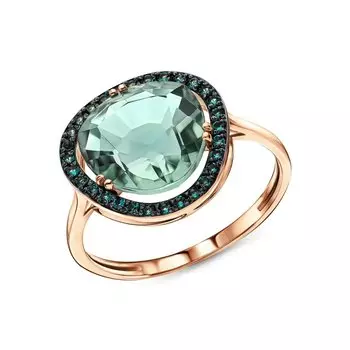 Золотое кольцо с фианитами и празиолитом природным