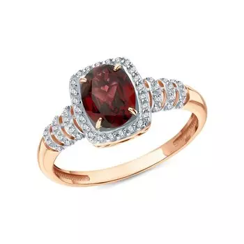 Золотое кольцо с фианитами и родолитом природным