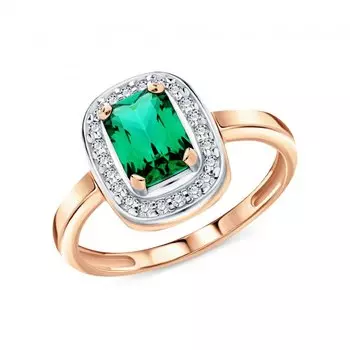 Золотое кольцо с фианитами и ситаллом изумруд