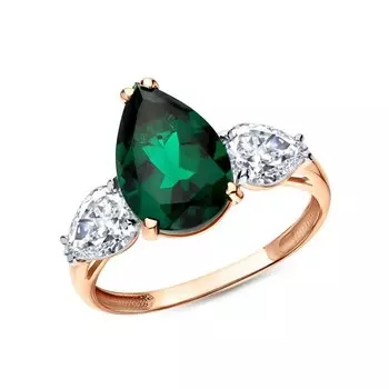 Золотое кольцо с фианитами и ситаллом изумруд