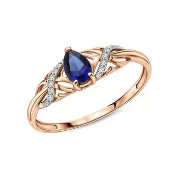 Золотое кольцо с фианитами и ситаллом сапфир