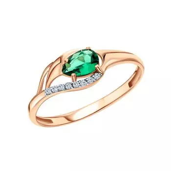 Золотое кольцо с фианитами и ситаллом изумруд