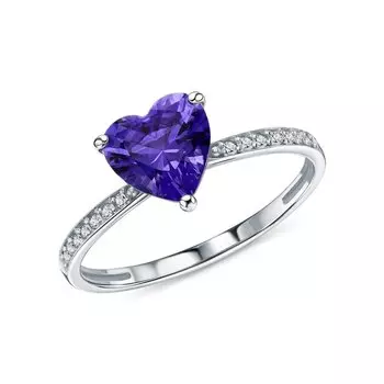 Золотое кольцо с фианитами и ситаллом танзанит