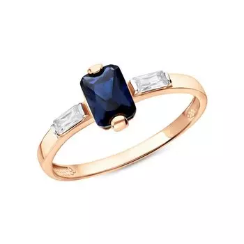 Золотое кольцо с фианитами и ситаллом сапфир