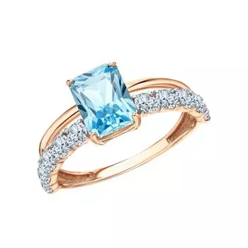 Золотое кольцо с фианитами и топазами природными