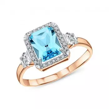 Золотое кольцо с фианитами и топазами природными