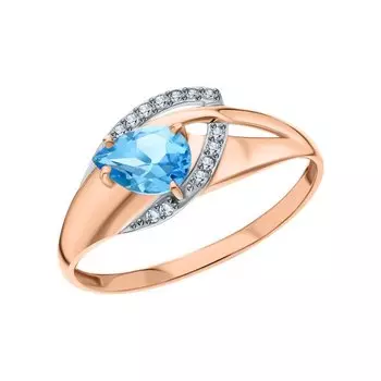 Золотое кольцо с фианитами и топазами природными