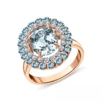 Золотое кольцо с фианитами и топазами природными