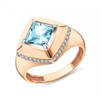 Золотое кольцо с фианитами и топазами природными