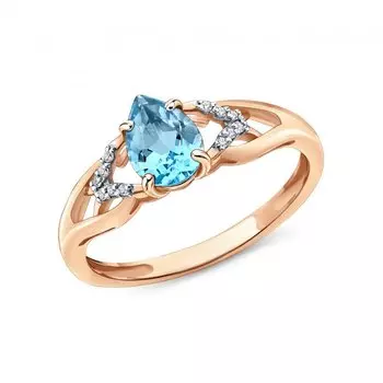 Золотое кольцо с фианитами и топазами природными