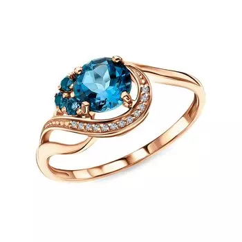 Золотое кольцо с фианитами и топазами природными