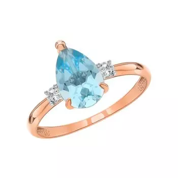 Золотое кольцо с фианитами и топазами природными