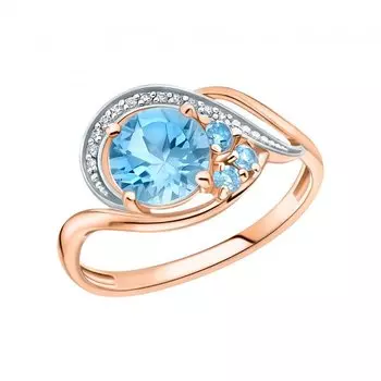 Золотое кольцо с фианитами и топазами природными