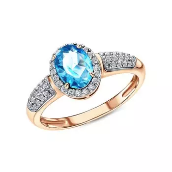 Золотое кольцо с фианитами и топазами природными