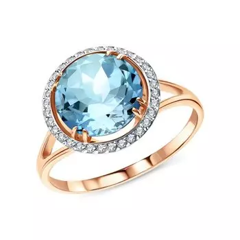 Золотое кольцо с фианитами и топазами природными