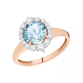 Золотое кольцо с фианитами и топазами природными