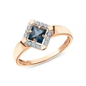 Золотое кольцо с фианитами и топазами природными