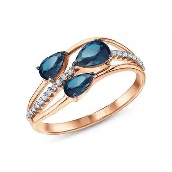 Золотое кольцо с фианитами и топазами природными