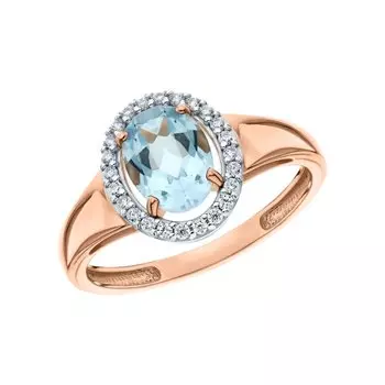 Золотое кольцо с фианитами и топазами природными