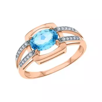 Золотое кольцо с фианитами и топазом