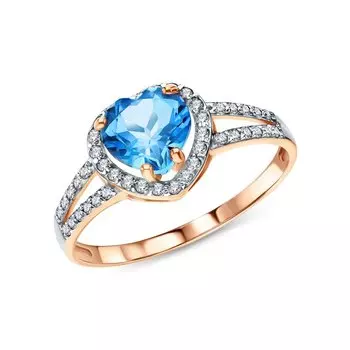 Золотое кольцо с фианитами и топазом природным