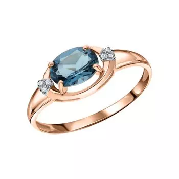 Золотое кольцо с фианитами и топазом природным