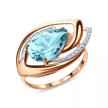 Золотое кольцо с фианитами и топазом природным