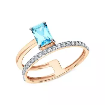 Золотое кольцо с фианитами и топазом природным