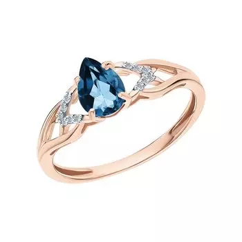 Золотое кольцо с фианитами и топазом природным