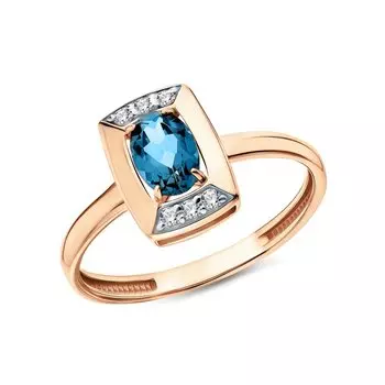 Золотое кольцо с фианитами и топазом природным