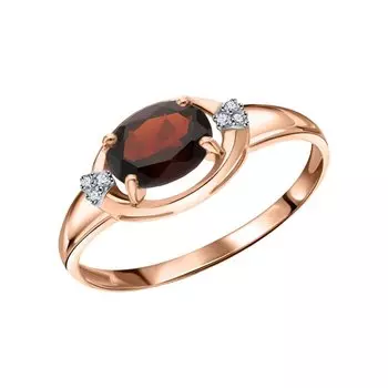Золотое кольцо с гранатом и фианитами
