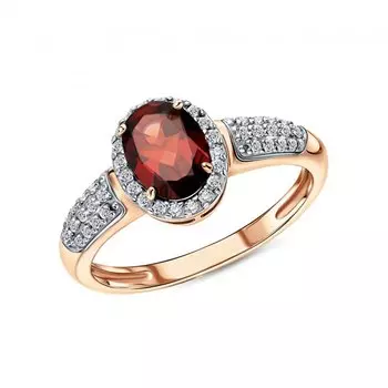 Золотое кольцо с гранатом и фианитами