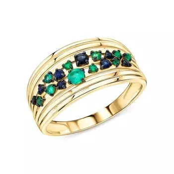 Золотое кольцо с изумрудами природными и сапфирами природными