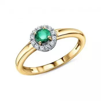 Золотое кольцо с изумрудом и бриллиантами