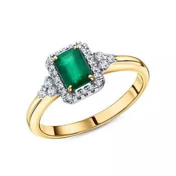 Золотое кольцо с изумрудом и бриллиантами