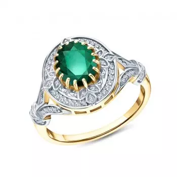 Золотое кольцо с изумрудом и бриллиантами