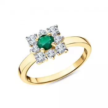 Золотое кольцо с изумрудом и бриллиантами