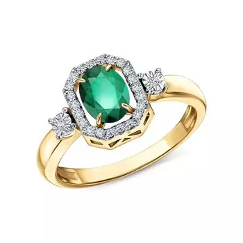 Золотое кольцо с изумрудом и бриллиантами